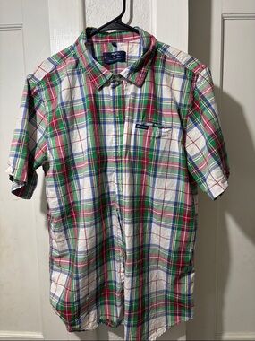 LRG Men's Short-Sleeve Plaid Button-Down Shirt - White Green Pink Blue